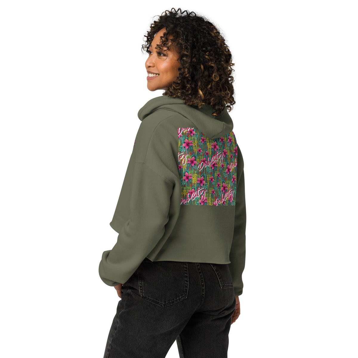 Dub City Embroidered Crop Hoodie with Flowers DTG on back – Dub City®